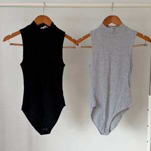Bundle Forever 21 Gray and Black Ribbed High Neck Bodysuit